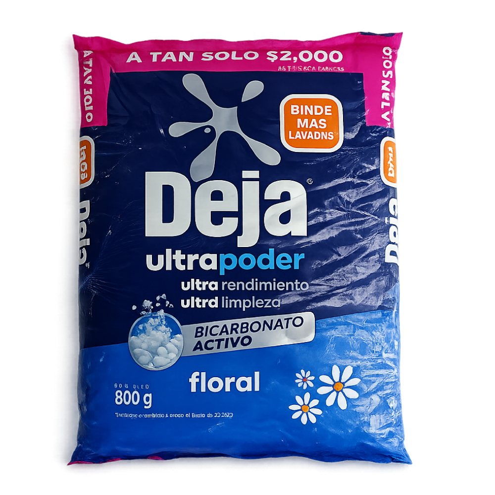 Detergente En Polvo Floral Con Bicarbonato Activado -Deja- 800g.