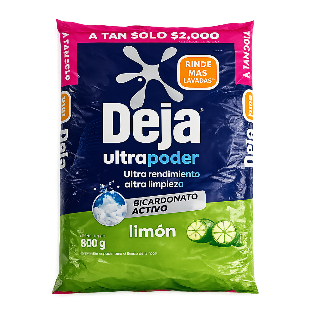 Detergente En Polvo Limón Con Bicarbonato Activado -Deja- 800g.