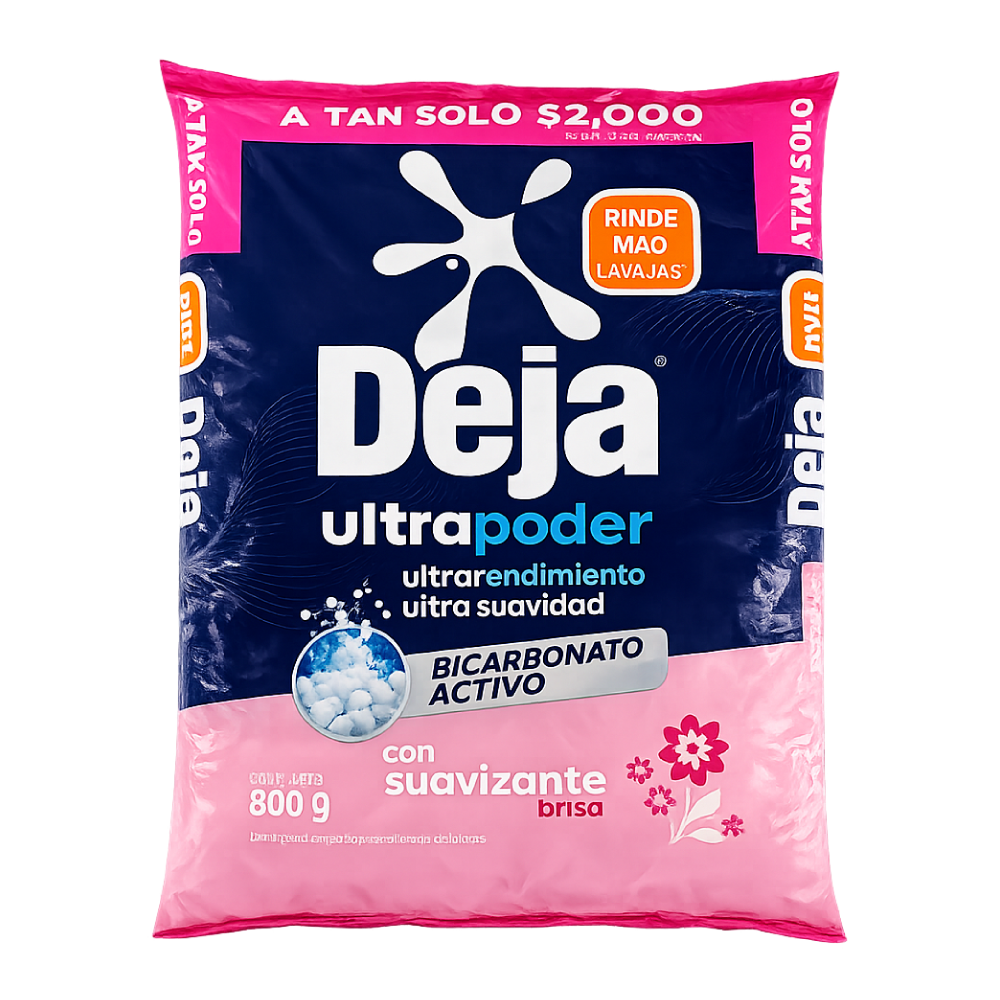 Detergente En Polvo con Suavizante Brisa Con Bicarbonato Activado -Deja- 800g.